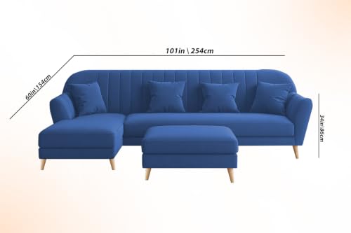 Image of Atticus LHS 6 Seater L Shape Sofa Set with Ottoman Living Room (Blue Colour Fabric) Premium Fabric Sofa Set for Living Room