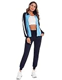 Ocextami Hausanzug Damen Sportanzug Jogginganzug Velours Samt Damen Trainingsanzug Zweiteiler Damen Elegant Damen Set Nicki Winter Thermo Freizeitanzug Jumpsuit Schlafanzug Pyjama marineblau&blauS