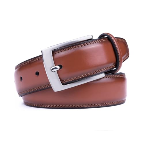 Image of MILORDE Men's Genuine Leather Dress Belt, Handmade, 100% Cow Leather, Fashion & Classic Designs for Work Business and Casual