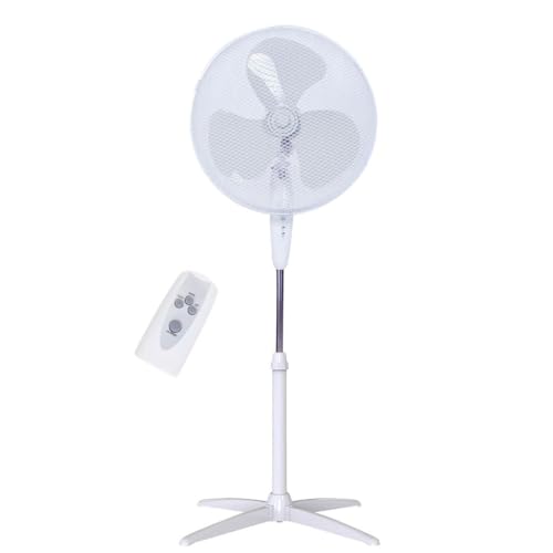 TIENDA EURASIA - Ventilador de Pie con Mando | Ventilador Silencioso | Temporizador Hasta 7,5 Hrs | 3 Velocidades | 45W | 2 Posiciones Fijo o Rotativo | Altura Regulable | D 430mm x 1250 mm (Blanco)