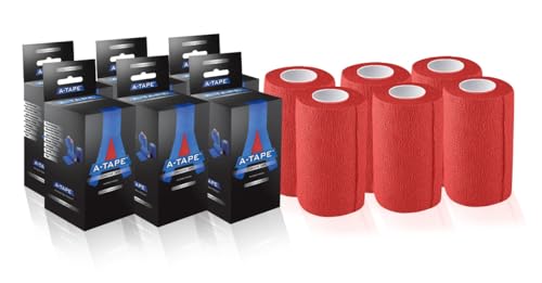 Image of A-Tape Breathable Self Adhesive Cohesive Bandage for Humans & Pets (Dogs, Cats, Birds) -Sports, Wrap, Athletic, Non Woven First Aid Medical, Wrist, Swelling (10 cm X 4.5 mtr) (Pack Of 6, Red)