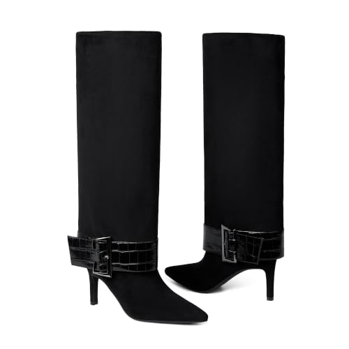 Image of VIUGJNEX Fold Over Boots for Women Fall Tall Knee High Boots