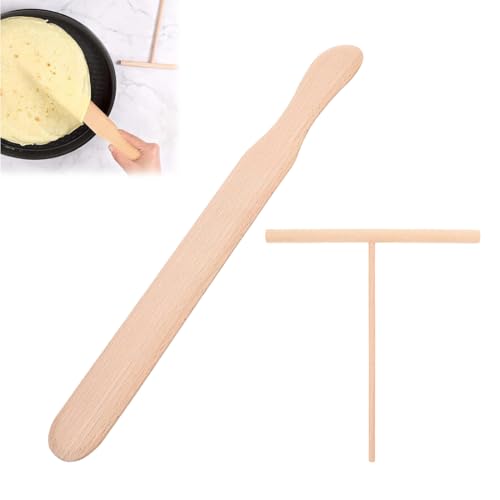 YIPFEN Ensemble 2 pièces, spatule en bois pour crêpes et pancakes, répartiteur de pâte à...