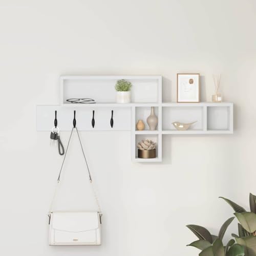 Table de chevet murale blanche en bois 100cm Mangloder avec 5 étagères - 2