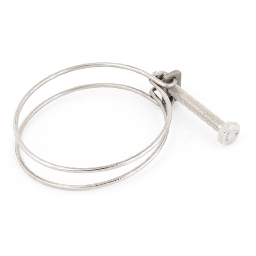 Aexit 80mm-90mm Adjustable Hose Clamps Silver Tone Metal Double Wire Ratcheting Hose Clamps Hose Clamp