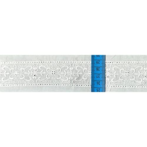 Image of PCJS - 5M Cotton Schiffli Lace, White, Floral, Elegant, 4cm Border for Dress, Dupatta, Home Textile, Craft, Dyeable