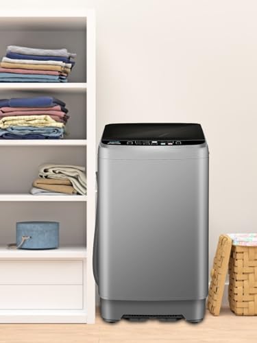 Image of KRIB BLING Full-Automatic Washing Machine with LED Display 25 lbs Portable Washer 10 Wash Program & 8 Water Level Drain Pump Ideal for Camping, Apartment, Dorm Grey