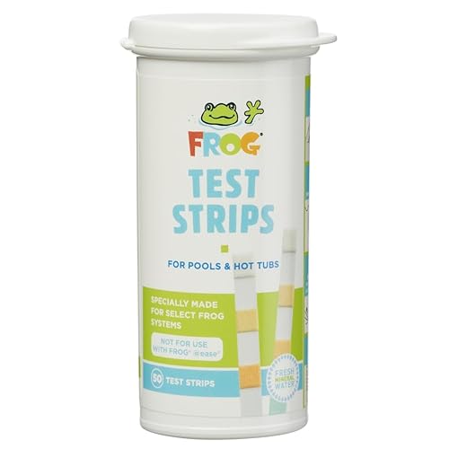 FROG Test Strips for Pools and Hot Tubs - Test Strip with Accurate Indicator for Free Chlorine or Bromine Levels, pH, Total Alkalinity and Total Hardness - Easy Water Testing - 50 Test Strips
