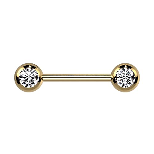 PiercedOff Piercing téton titanium strass 14GA(1.6mm)(14mm)(dore) Cover