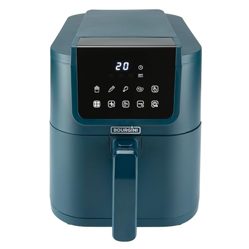 BOURGINI Luchtfriteuse met keramische coating, vrij van chemicaliën (PFAS, C6, PFHxA, PTFE, PFOA en BPA), 35% compacter formaat, voor een niet-giftig huis, 5 l, blauw