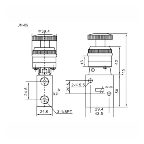 Vanne mécanique pneumatique JM-06 G1/4 2/3 voies avec bouton champignon