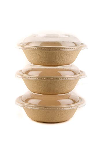 300 Count - Ecoquality 32Oz Round Disposable Bowls With Dome Lids Natural Sugarcane Bagasse Bamboo Fibers Sturdy Compostable Eco Friendly Environmental Paper Plastic Bowl Alternative Tree Free #TOP1