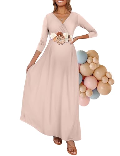 KIM S, Maxi Abito Premaman con Fascia Floreale (S-3XL), Avvolto Increspato Scollo a V, Abito per Servizio Fotografico, Baby Shower, S