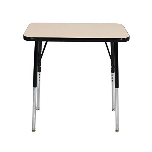 Image of FDP Rectangle Single Student Activity Table (30 x 18 inch), Standard Swivel Glide Legs, Adjustable Height 19-30 inches For Social Distance, Virtual In-Home, Classroom Learning - Maple Top /Black Edge