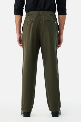 Image of SNITCH Men Casual Trousers| Baggy Fit Mid Rise Solid Plain Front Style | Breathable Cotton Blend & Lightweight Linen Fabric for Summer & Everyday Outings