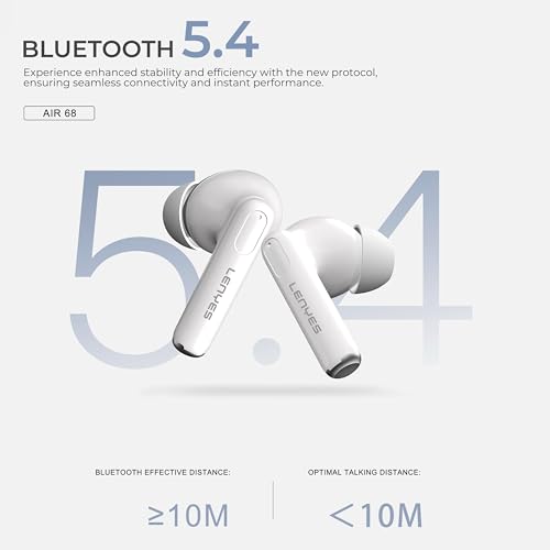 Image of Lenyes AIR68 Wireless Earbuds | 20H Playtime | Bluetooth 5.4 | Scratch-Resistant Finish | Hi-Fi Sound | Touch Controls | Voice Assistant | Type-C Charging Case - White