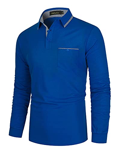 VMSUCIJ Polo à manches longues pour homme Coupe slim, Bleu 1, M Cover