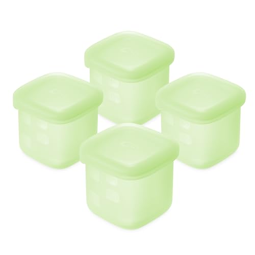 Image of Olababy Clear Sense Silicone Storage Containers 4pk for Baby Food, Snacks, Formula, Puree, Sauce & More | Micro Plastic & BPA-Free | Daycare Essentials for Toddlers and Kids (Kiwi, 4 oz / 120 ml)