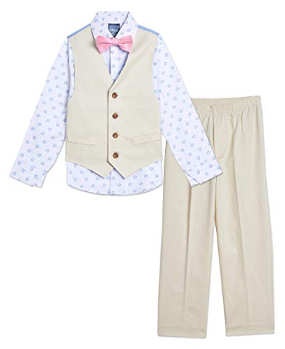 IZOD Baby Boys' 4-Piece Set with Dress Shirt, Pants, Tie, and Vest, White Print, 12 Months