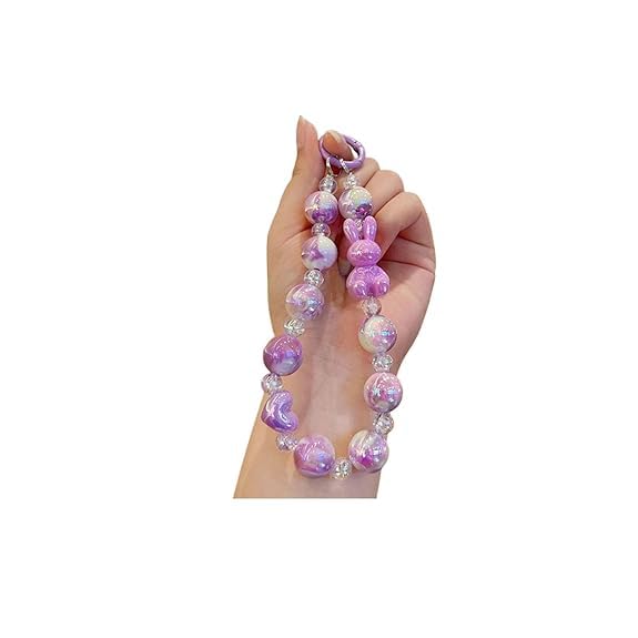 KC Keychain Phone Wrist Strap Pearl Beaded Mobile Phone Charm Hanging Bracelet Rabbit Lanyard for Phone, Purse, Camera, Bags, Case Cover For Girls Women Purple-image-9