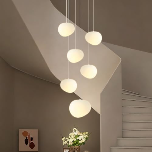 HYQJUNE Moderne Salon Galets Suspension Entrée Lustre Suspendu Escaliers Éclairage Polystyrène Chambre Salle À Manger E27 Luminaire Réglable Hauteur...