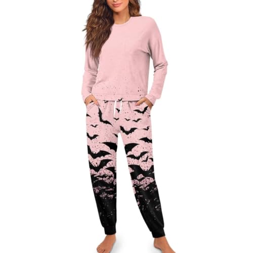 Image of Womens Lounge Set Long Sleeve Soft Pajama Sets | Casual 2 Piece Pj Outfit, Crewneck Sleepwear with Pockets, Adjustable Drawstring, Soft Comfy Fall Pajamas, Plus Size