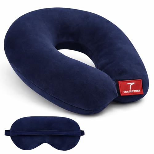 Image of Trajectory Travel Neck Pillow with Sleeping Eye Mask Combo for Travelling and Sleeping in Airplane Flight, Cab, Car, Train, Bus for Men and Women Blue(As seen on Shark Tank)