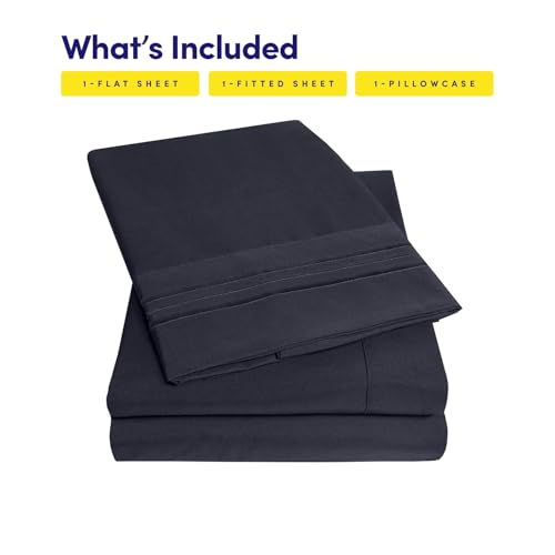 Image of 1500 Supreme Collection Twin XL Sheet Sets Navy Blue - 3 Piece Bed Sheets and Pillowcase Set for Twin XL Mattress - Extra Soft, Elastic Corner Straps, Deep Pocket Sheets, Twin XL Navy Blue