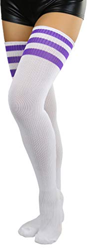 Image of ToBeInStyle Women's Heavyweight Knit Thigh High Long Socks w /Contrast 3 Stripe Top Band