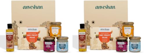 Image of Anveshan Diwali Gift hamper - Dry Fruit Paak, A2 Desi Cow Ghee, Wood-Pressed Groundnut Oil, Cold Pressed Virgin Coconut Oil & Mishri Gulkand | Festive Gift Box | Hamper For Gifting (Pack of 2)