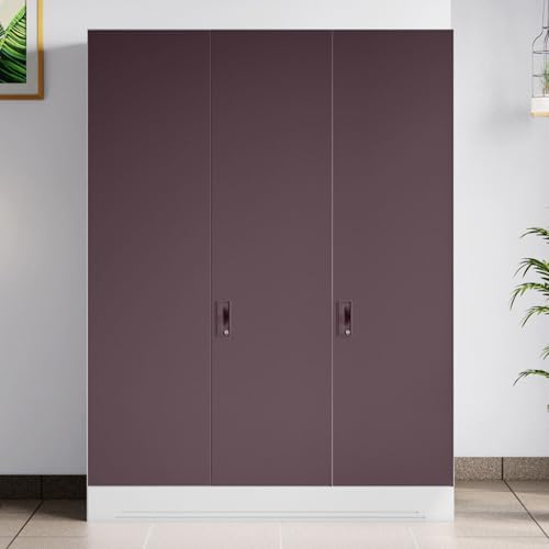 Image of Interio by Godrej Slimline XL 3 Door Steel Almirah (Matte Alpine White and Semigloss Black Plum) + 1 Year Warranty, Locker, 8 Shelves