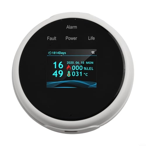 Emiif TUYA Smart WiFi Detector de gas natural, pantalla LCD, detector de fugas de gas, sensor de alarma, sistema de seguridad para el hogar, sensible a la temperatura