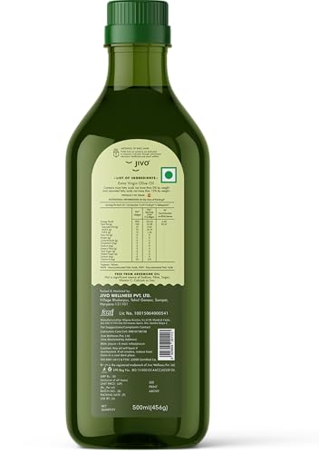 Image of Jivo Extra Virgin Olive Oil 500 ML Pet Bottle | Imported from Spain | Contains Vitamin E | Cholesterol-Free| Natural and Cold Pressed Cooking Oil, for Dressings, Salad and Soups, Dips & Marinades