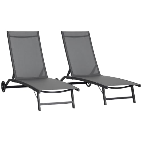 Outsunny 2 Tumbonas de Jardín Exterior Aluminio 165x66x102 cm Gris...
