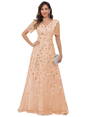 Sparkly Sequin Mother of The Bride Dresses for Wedding V Neck Short Sleeve Formal Evening Dress