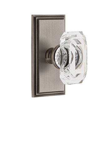 Grandeur 828336 Carre Plate Privacy with Baguette Crystal Knob in Antique Pewter, Privacy - 2.375