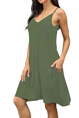 Image of Women's Summer Spaghetti Strap Casual Swing Tank Beach Cover Up Dress with Pockets