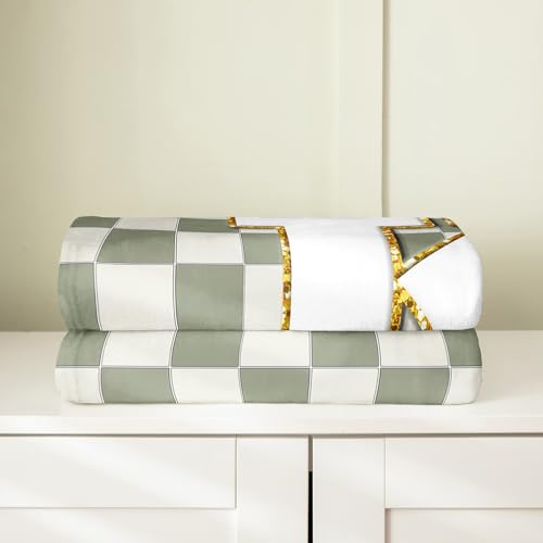 Image of Erosebridal Sage Green Checkered Fleece Blanket Throw 50 inchx60 inch Plaid Initial K Flannel Blanket Personalized Monogram Fuzzy Plush Throw for Kids Boys Girls,Fashion Grids Gingham Decor for Bed Couch