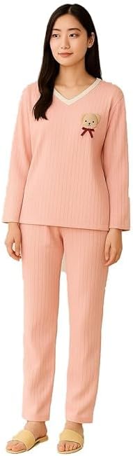 Light-Weight Pre Winter Night Suit Fleece Pajama for Women Set Loungewear Outfits Knit Sweater Women Long Sleeve Fuzzy Pajama Sets (Peach)