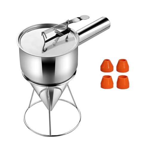 Distributeur De Pâte, Distributeur en Acier Inoxydable, Entonnoir A Piston INOX, Support Et 4 Buses Différentes, Entonnoir De Cuisine pour Crêpes Gâteaux Gaufres (B)