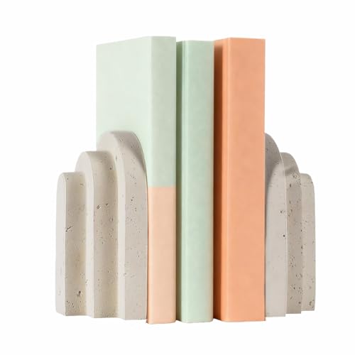 Angju Bookends Travertine Book Ends Heavy Duty Bookends for Shelves Decorative Book Stopper for Shelves Aesthetic Book Ends Book Holders Stopper for Shelves Bookshelf Bookcase Office Desk