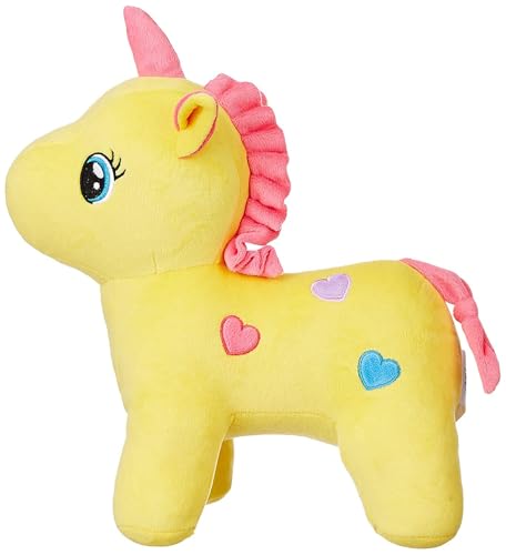 Image of Inky Ponky 25 CM Yellow Unicorn Plush Toy | Soft & Huggable Stuffed Animal for Kids | Pink Mane, Heart Pattern & Embroidered Eyes for Girls, Birthdays & Room Decor