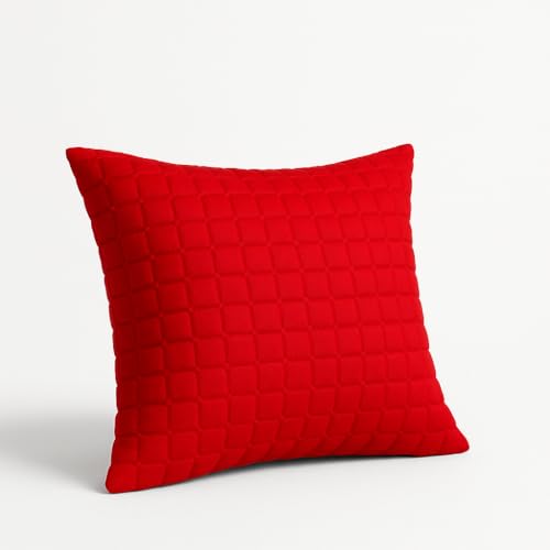 Image of Premium Quilted Cushion Cover 16x16 Inch - Dupion Silk Blend - Soft & Durable Decorative Pillow Cover for Sofa, Bed, Living Room - Set of 5 pc (Red)