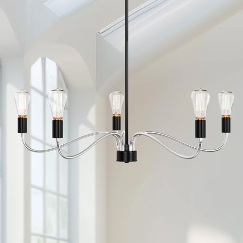 XCOFZOB Industrial Chandelier, 5-Light Flush Mount Ceiling Light Fixture, Adjustable