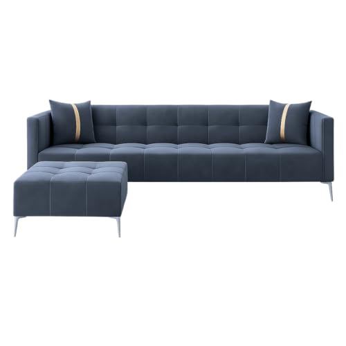 Image of FURNY Homeliving 5 Seater L Shape Sofa Set with Movable Ottoman | Flexible Left or Right Layout | Plush Velvet Fabric (Dark Grey) | Perfect for Living Room, Guest Room & Office