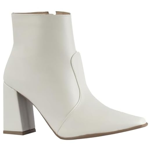 Bota Feminina Bico Fino Salto Alto Grosso Cano Curto Comfort sintoffwhite36