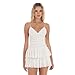 YOXUA Women's Deep V-Neck Spaghetti Strap Casual Tiered Mini Dresses Summer Layer Ruffle Hem Short Dress White