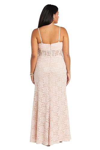 Image of Long Lace Corset Gown W /Illusion Scallop Bodice, Spaghetti Straps & High Slit