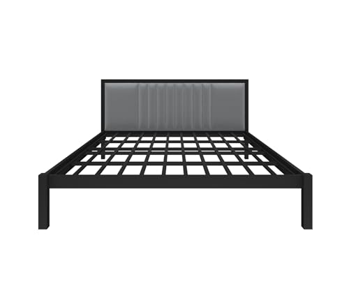 Image of Homdec Venus Wall-Supported Upholstered Headboard Metal Bed (Black, Queen (U.K. Standard))