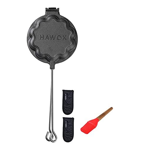 HAWOK Cast Iron Waffle Heart Shape Maker with Handle Hoder and Basting Brush……